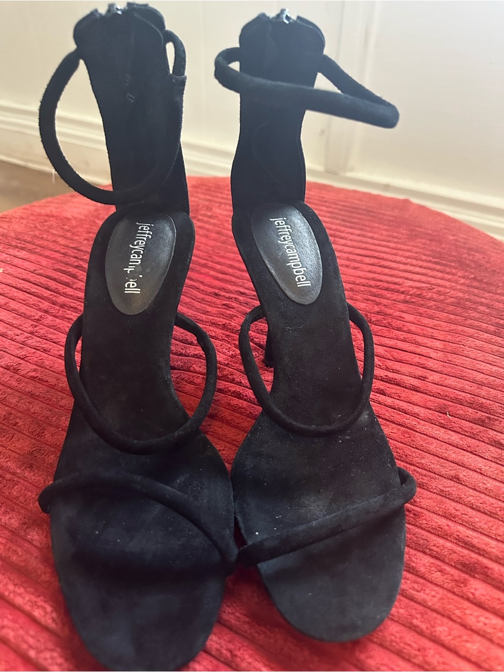 Jeffrey Campbell Black Suede Strappy Ankle-Zip Heels